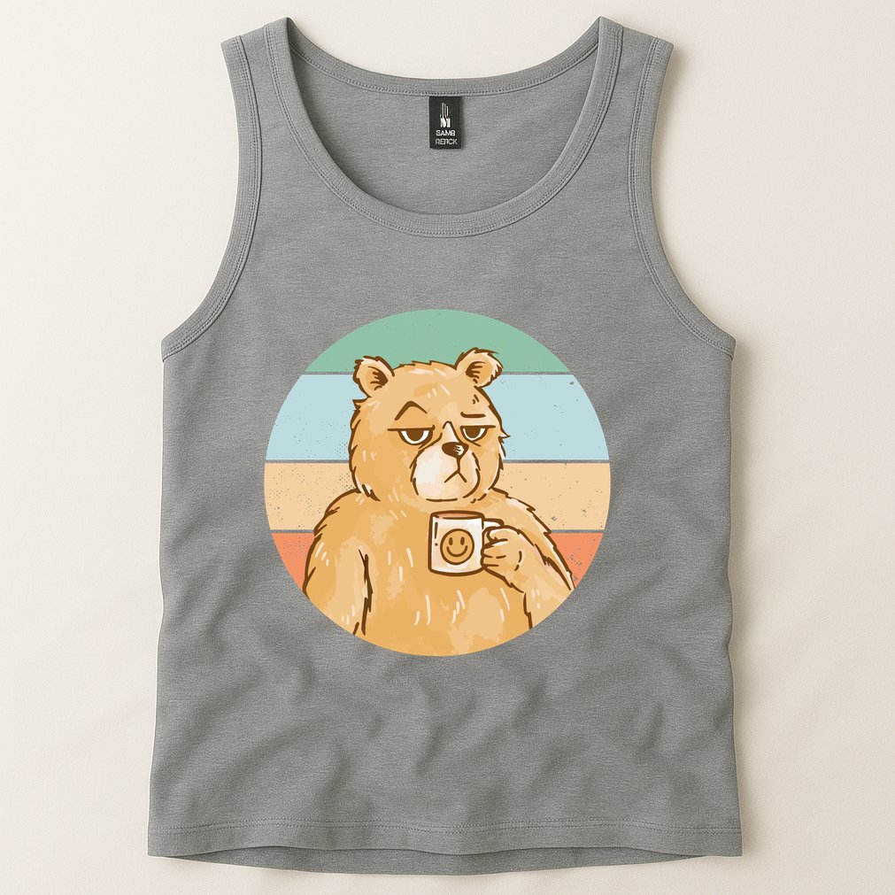 Funny Bear Coffee Lover Retro Sunset Tank Top