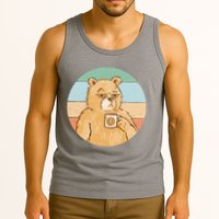 Funny Bear Coffee Lover Retro Sunset Tank Top