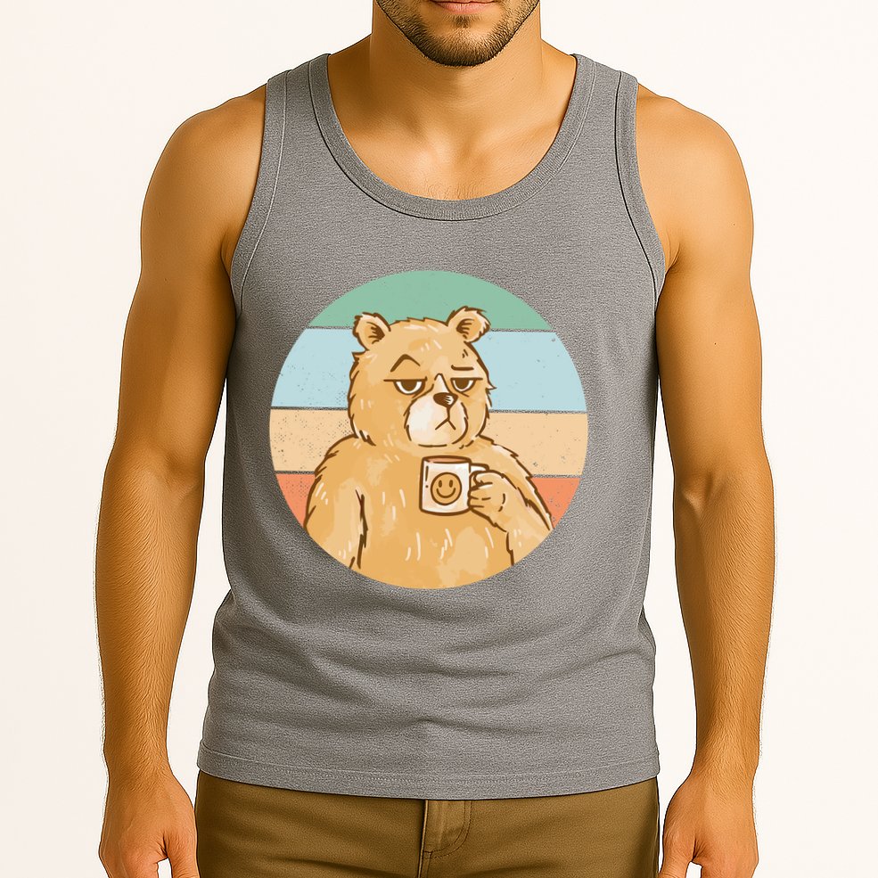 Funny Bear Coffee Lover Retro Sunset Tank Top