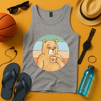 Funny Bear Coffee Lover Retro Sunset Tank Top