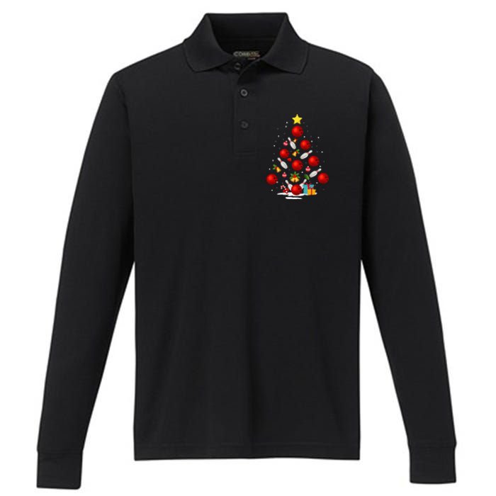 Funny Bowling Christmas Tree Lights Xmas Gifts Performance Long Sleeve Polo