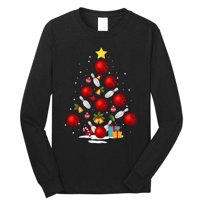 Funny Bowling Christmas Tree Lights Xmas Gifts Long Sleeve Shirt