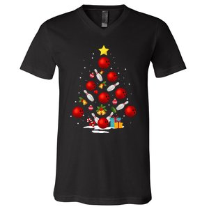 Funny Bowling Christmas Tree Lights Xmas Gifts V-Neck T-Shirt