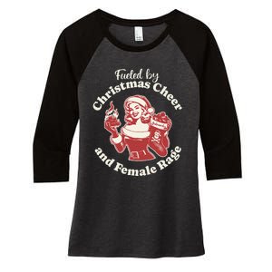 Fueled By Christmas Cheer And Female Rage Patriarchy Women's Tri-Blend 3/4-Sleeve Raglan Shirt