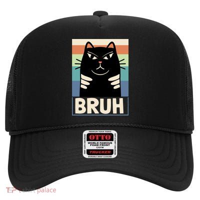 Funny Black Cat Meme High Crown Mesh Back Trucker Hat