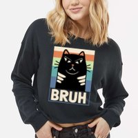 Funny Black Cat Meme Cropped Pullover Crew