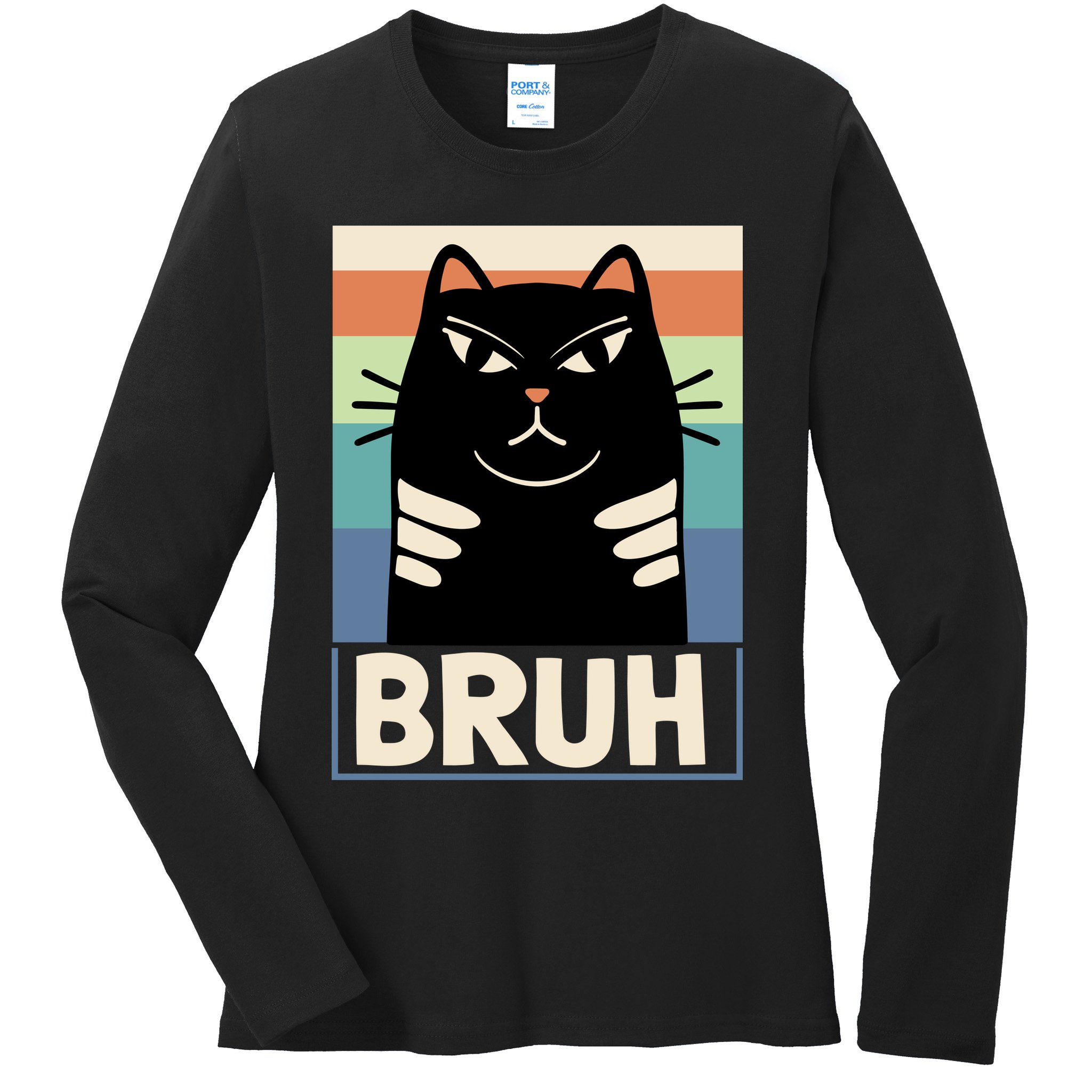 Funny Black Cat Meme Ladies Long Sleeve Shirt
