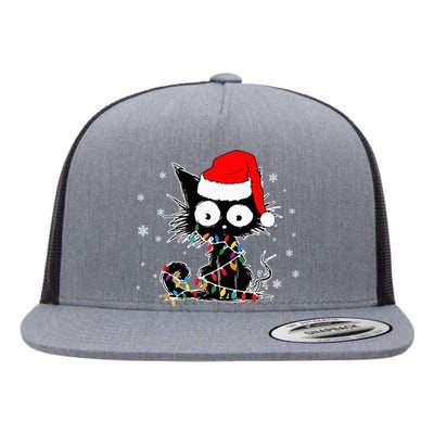 Funny Black Cat Christmas Lights Santa Hat Xmas Flat Bill Trucker Hat