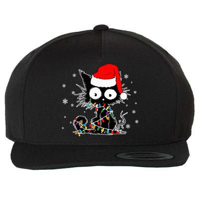 Funny Black Cat Christmas Lights Santa Hat Xmas Wool Snapback Cap