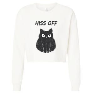 Funny Black Cat Hiss Off Meow Cat Moody People Sassy Person Cropped Pullover Crew