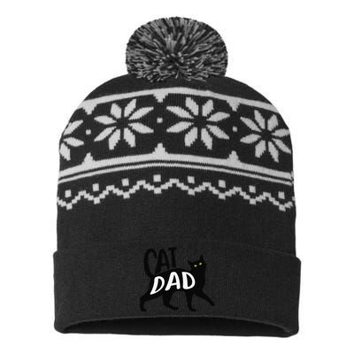 Funny Best Cat Dad Fathers Day Kitty Lover Daddy Papa Christmas USA-Made Snowflake Beanie