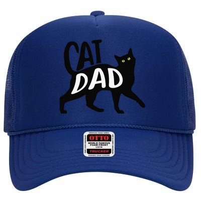 Funny Best Cat Dad Fathers Day Kitty Lover Daddy Papa Christmas High Crown Mesh Back Trucker Hat