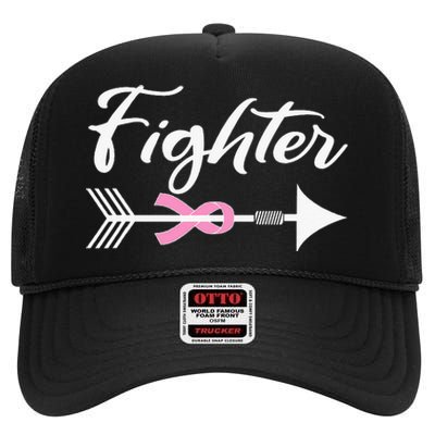 Funny Breast Cancer Fighter Pink Ribbon High Crown Mesh Back Trucker Hat