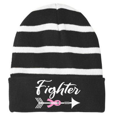 Funny Breast Cancer Fighter Pink Ribbon Striped Beanie with Solid Band