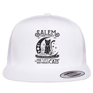 Funny Black Cat Salem Home For Wayward Cats Halloween Witch Long Sleeve Flat Bill Trucker Hat