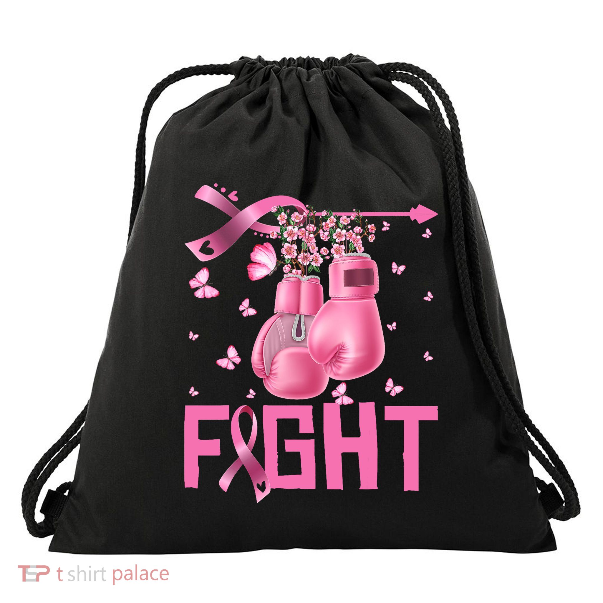 Fight Breast Cancer Awareness Boxing Gloves Warrior Drawstring Bag