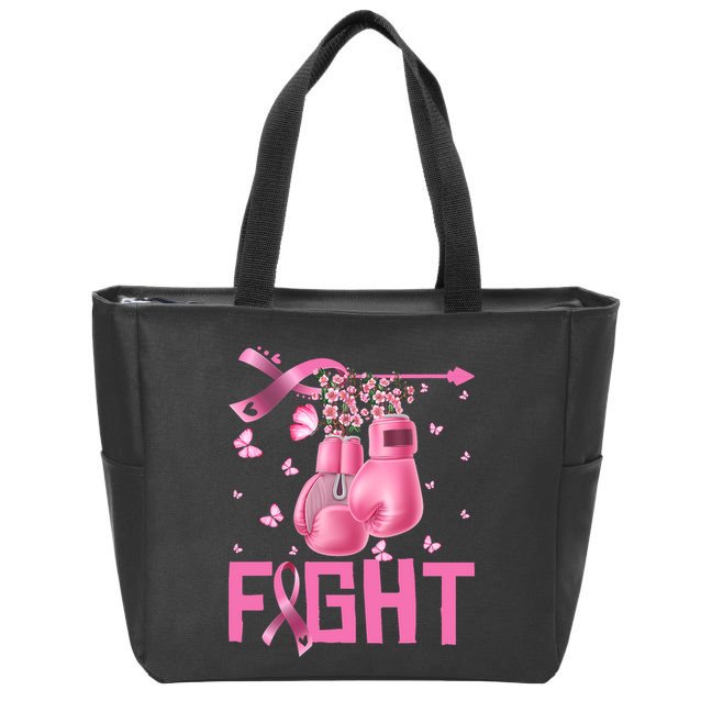 Fight Breast Cancer Awareness Boxing Gloves Warrior Zip Tote Bag