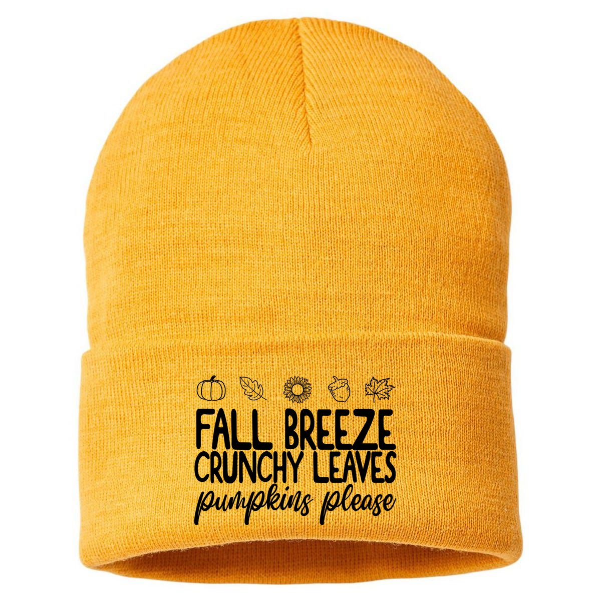 Fall Breeze Crunchy Leaves Pumpkins Please Sustainable Knit Beanie