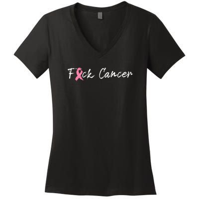 Fuck Breast Cancer | Pink Ribbon Women's V-Neck T-Shirt