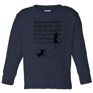 Funny Black Cat Climbing Playing Sheet Music Note Gift Idea Toddler Long Sleeve Shirt