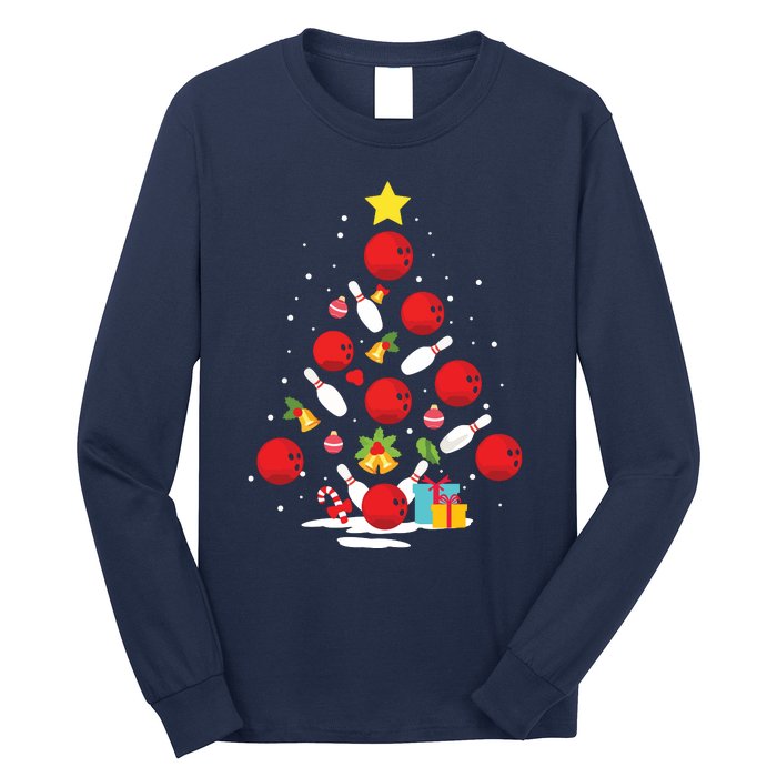 Funny Bowling Christmas Tree Lights Xmas Gifts For Men Women Long Sleeve Shirt