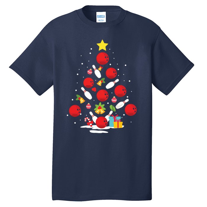 Funny Bowling Christmas Tree Lights Xmas Gifts For Men Women Tall T-Shirt