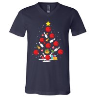 Funny Bowling Christmas Tree Lights Xmas Gifts For Men Women V-Neck T-Shirt