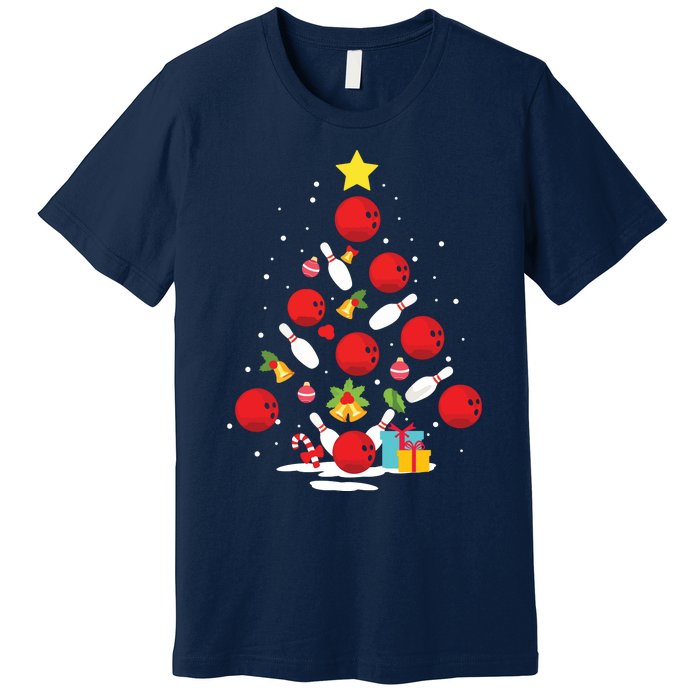 Funny Bowling Christmas Tree Lights Xmas Gifts For Men Women Premium T-Shirt