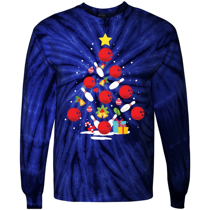 Funny Bowling Christmas Tree Lights Xmas Gifts For Men Women Tie-Dye Long Sleeve Shirt