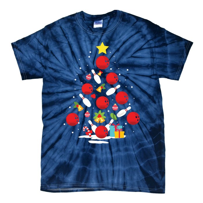 Funny Bowling Christmas Tree Lights Xmas Gifts For Men Women Tie-Dye T-Shirt