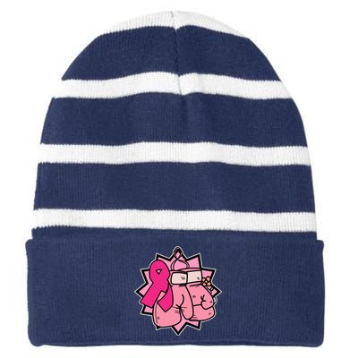 Fight Breast Cancer Boxing Striped Beanie with Solid Band