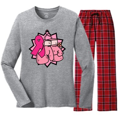 Fight Breast Cancer Boxing Women's Long Sleeve Flannel Pajama Set 