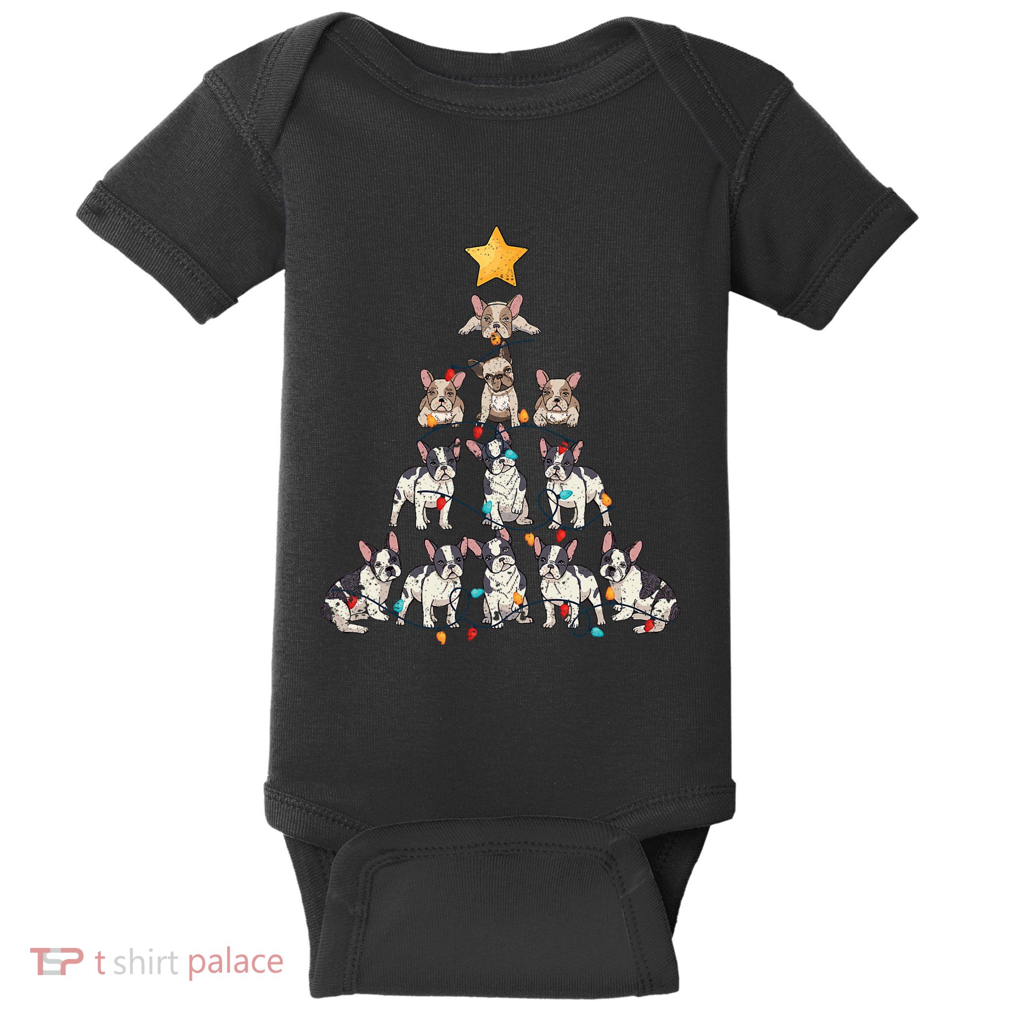 French Bulldog Christmas Tree Frenchie Dog Xmas Pjs Pajamas Baby Bodysuit