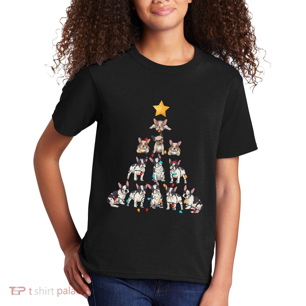 French Bulldog Christmas Tree Frenchie Dog Xmas Pjs Pajamas Kids T-Shirt