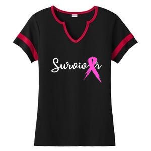 Funny Breast Cancer Awareness Pink Ribbon Survivor Ladies Halftime Notch Neck Tee