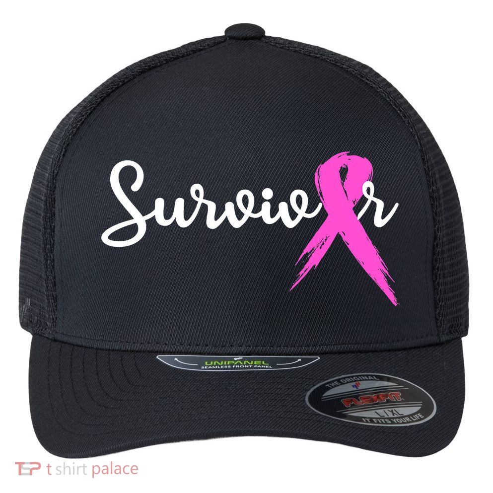 Funny Breast Cancer Awareness Pink Ribbon Survivor Flexfit Unipanel Trucker Cap