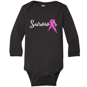 Funny Breast Cancer Awareness Pink Ribbon Survivor Baby Long Sleeve Bodysuit