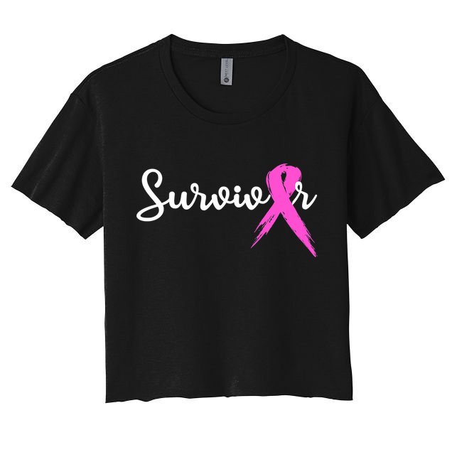 Funny Breast Cancer Awareness Pink Ribbon Survivor Crop Top