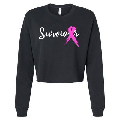 Funny Breast Cancer Awareness Pink Ribbon Survivor Cropped Pullover Crew