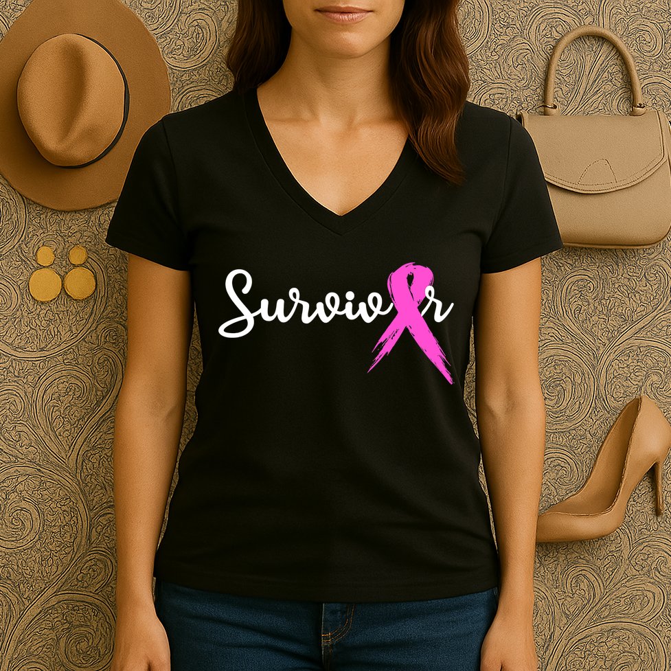 Funny Breast Cancer Awareness Pink Ribbon Survivor Women's V-Neck T-Shirt