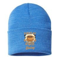 Fueled By Coffee And Skiing Funny Skier Gift Sustainable Knit Beanie