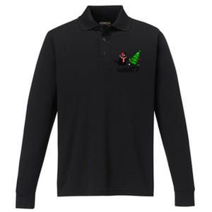 Funny Black Cat Gift Pushing Christmas Tree Over Cat What Performance Long Sleeve Polo