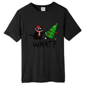 Funny Black Cat Gift Pushing Christmas Tree Over Cat What Tall Fusion ChromaSoft Performance T-Shirt