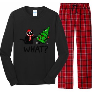 Funny Black Cat Gift Pushing Christmas Tree Over Cat What Long Sleeve Pajama Set