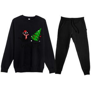 Funny Black Cat Gift Pushing Christmas Tree Over Cat What Premium Crewneck Sweatsuit Set