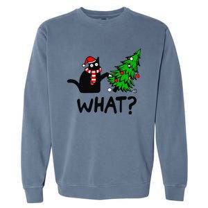 Funny Black Cat Gift Pushing Christmas Tree Over Cat What Garment-Dyed Sweatshirt