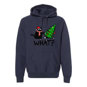 Funny Black Cat Gift Pushing Christmas Tree Over Cat What Premium Hoodie