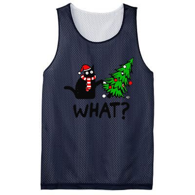 Funny Black Cat Gift Pushing Christmas Tree Over Cat What Mesh Reversible Basketball Jersey Tank