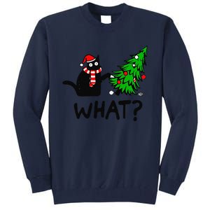 Funny Black Cat Gift Pushing Christmas Tree Over Cat What Tall Sweatshirt