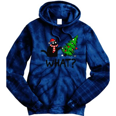 Funny Black Cat Gift Pushing Christmas Tree Over Cat What Tie Dye Hoodie